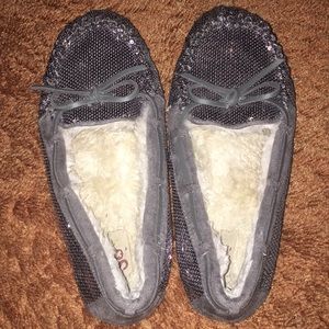 Size 8 So Brand Gunmetal Colored Sequin Moccasins